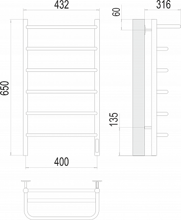 Полка П6 400х650 Электро (quick touch) Полотенцесушитель  TERMINUS Кострома - фото 3