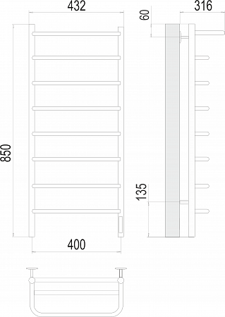 Полка П8 400х850 Электро (quick touch) Полотенцесушитель  TERMINUS Кострома - фото 3