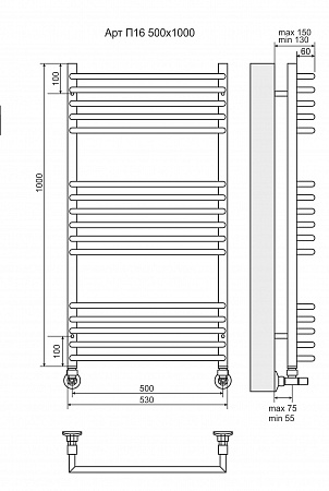 Арт П16 500х1000 Полотенцесушитель  TERMINUS Кострома - фото 3