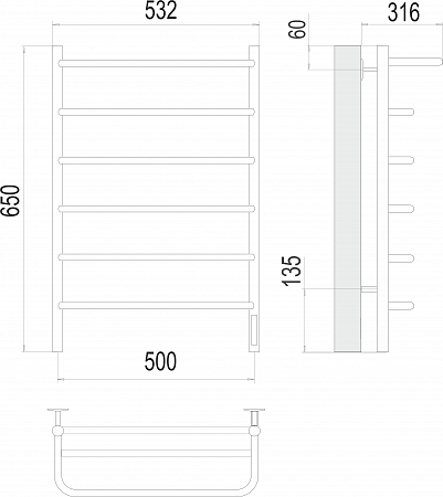 Полка П6 500х650 Электро (quick touch) Полотенцесушитель  TERMINUS Кострома - фото 3